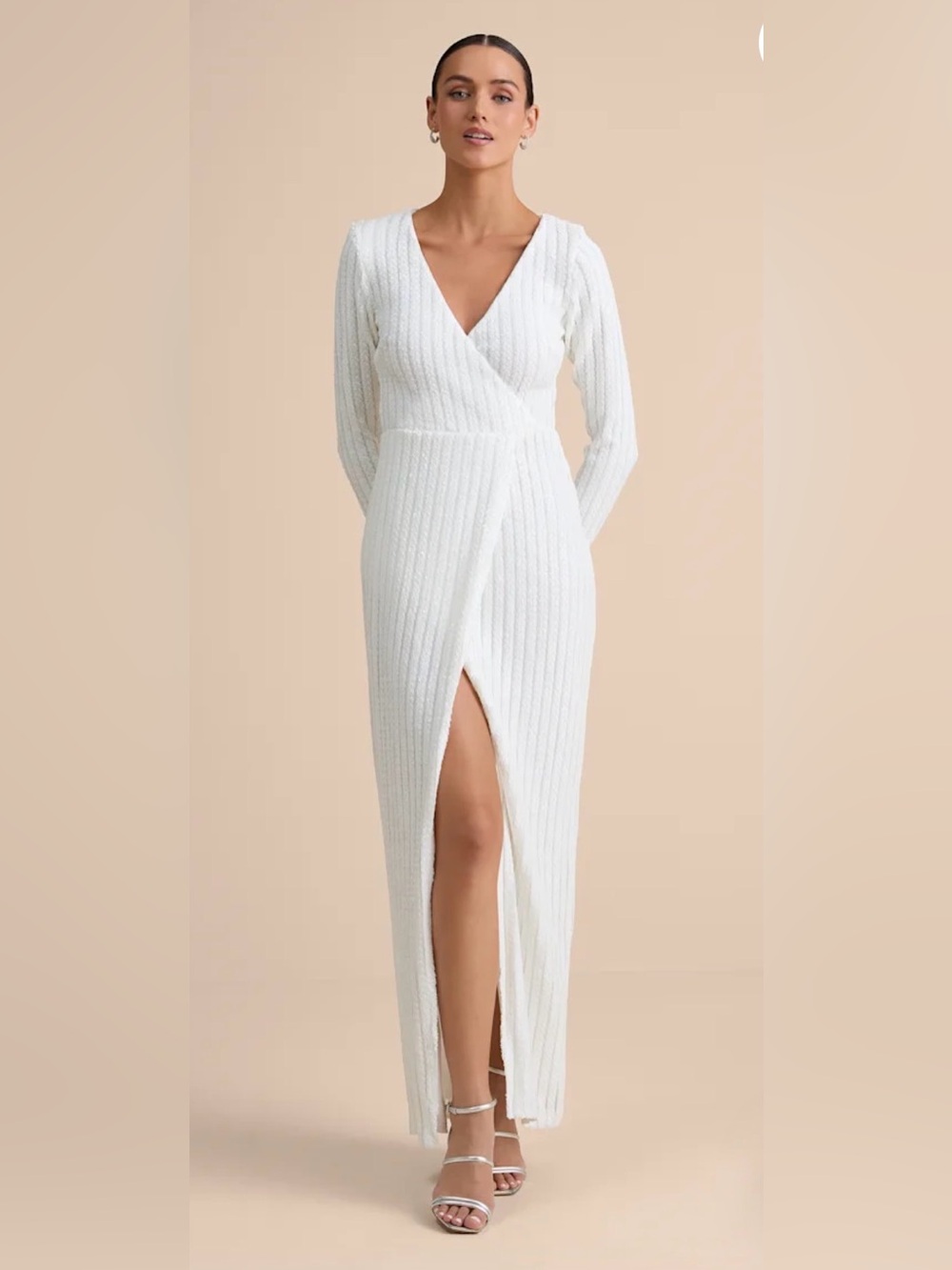 Lulus Long White Sequin Dress